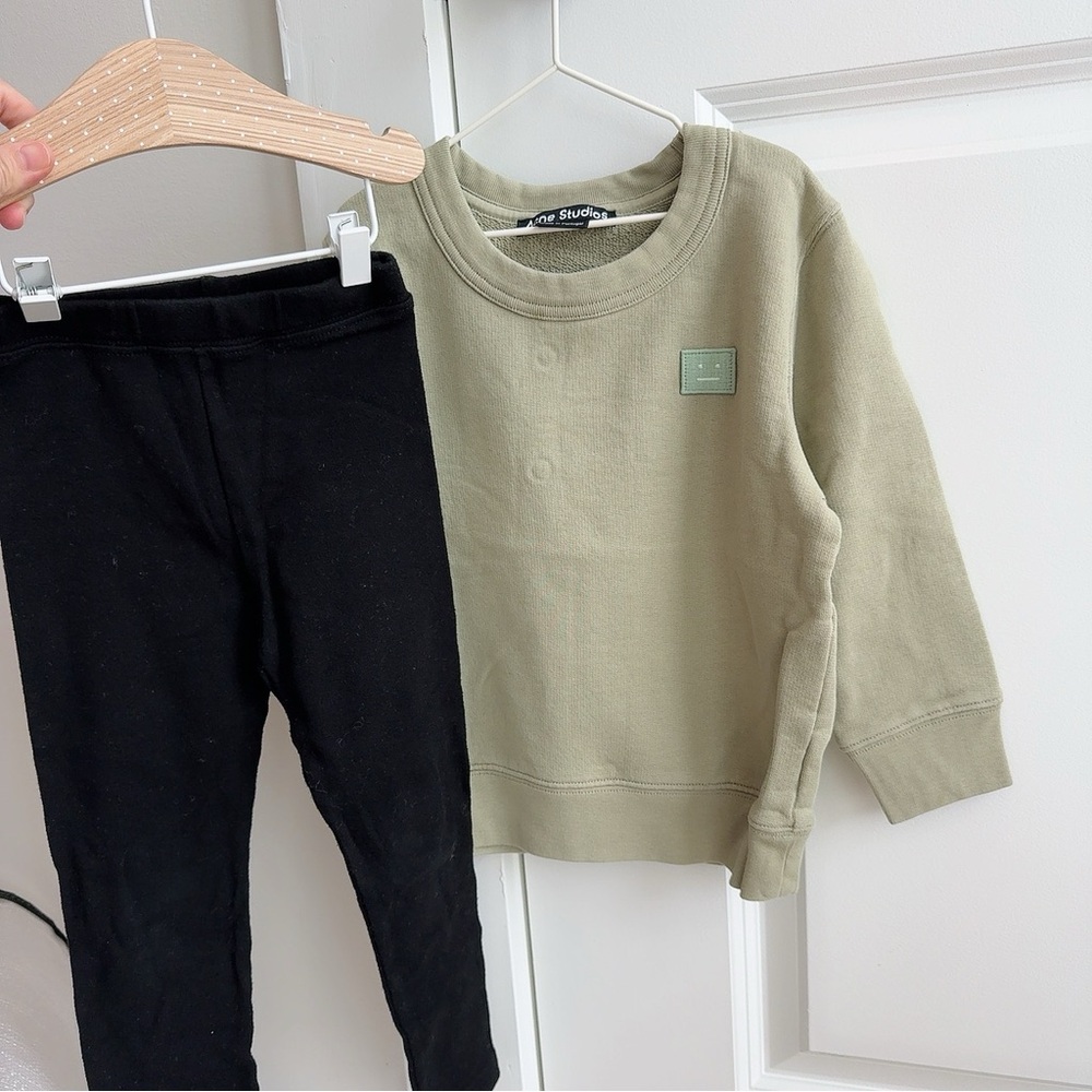 Acne Kids Olive Green Sweatshirt and Black Leggings Set